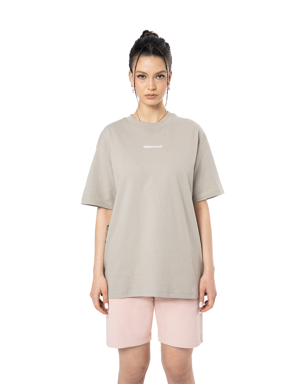 Basic Baskılı Oversize T-Shirt - Taş