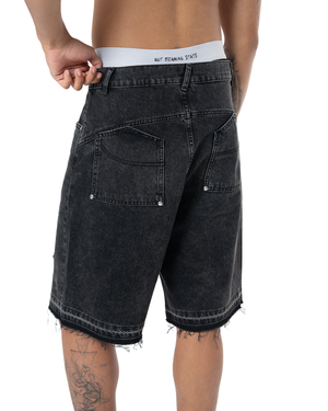 UNISEX LOVE FROM FAKEMOOD❤︎ BAGGY DENIM SHORT - BLACK