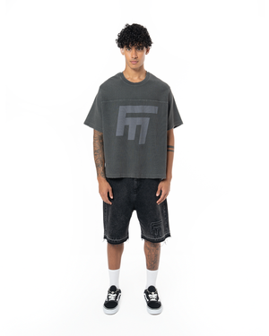UNISEX LOVE FROM FAKEMOOD❤︎ BAGGY DENIM SHORT - BLACK