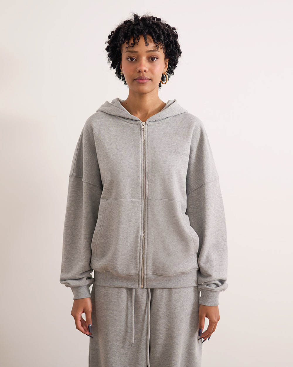 FM Essential Fermuarlı Hoodie - Gri Melanj