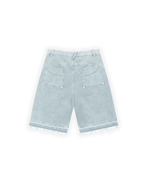 UNISEX OVERSIZE YIPRATMALI FM ICON DETAYLI PREMIUM DENIM ŞORT - MAVİ
