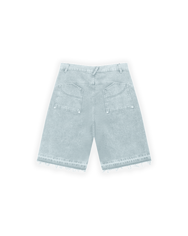 UNISEX OVERSIZE YIPRATMALI FM ICON DETAYLI PREMIUM DENIM ŞORT - MAVİ