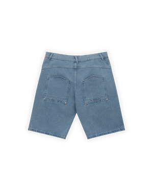 UNISEX RELAXED FIT FM ICON LOGO KABARTMALI PREMIUM DENIM  ŞORT - MAVİ