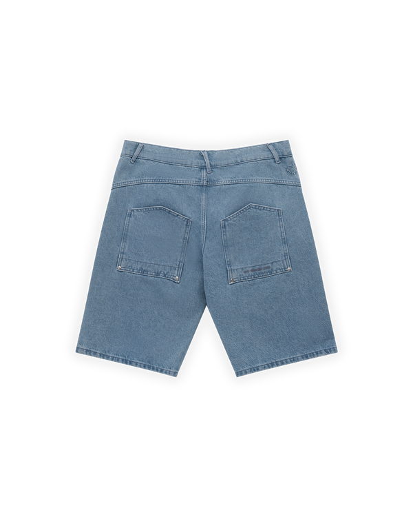 UNISEX RELAXED FIT FM ICON LOGO KABARTMALI PREMIUM DENIM  ŞORT - MAVİ