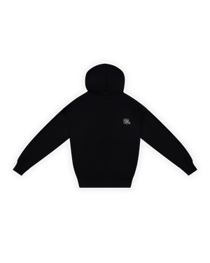 ERKEK OVERSIZE ASİMETRİK KESİM NAKIŞLI ZIP HOODIE - SİYAH