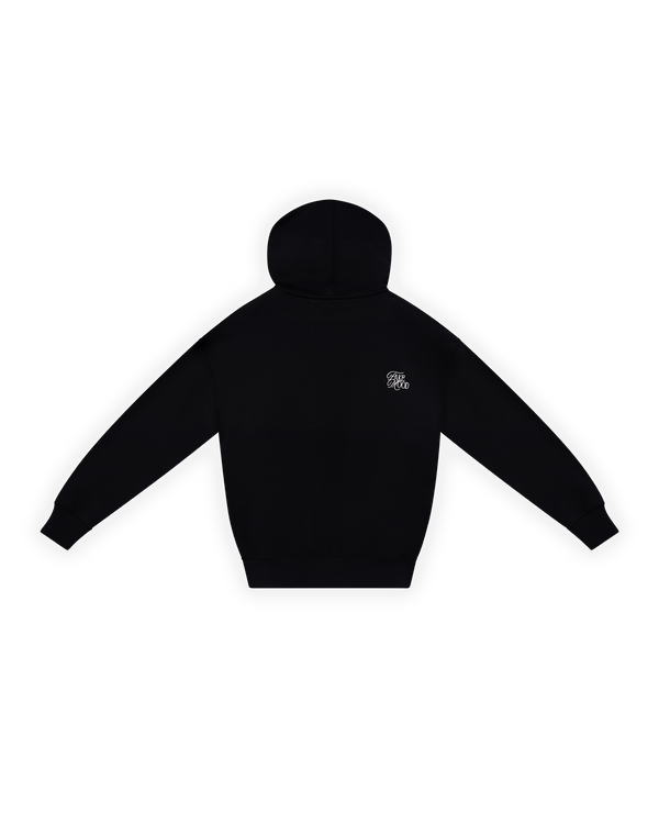ERKEK OVERSIZE ASİMETRİK KESİM NAKIŞLI ZIP HOODIE - SİYAH