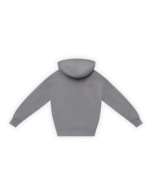 KADIN OVERSIZE ASİMETRİK KESİM NAKIŞLI ZIP HOODIE - GRİ