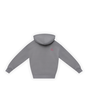 ERKEK OVERSIZE ASİMETRİK KESİM NAKIŞLI ZIP HOODIE - GRİ