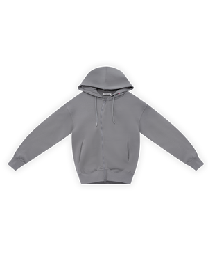 KADIN OVERSIZE ASİMETRİK KESİM NAKIŞLI ZIP HOODIE - GRİ