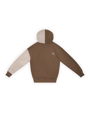 KADIN OVERSIZE ASİMETRİK KESİM NAKIŞLI ZIP HOODIE - BEJ / KAHVERENGİ