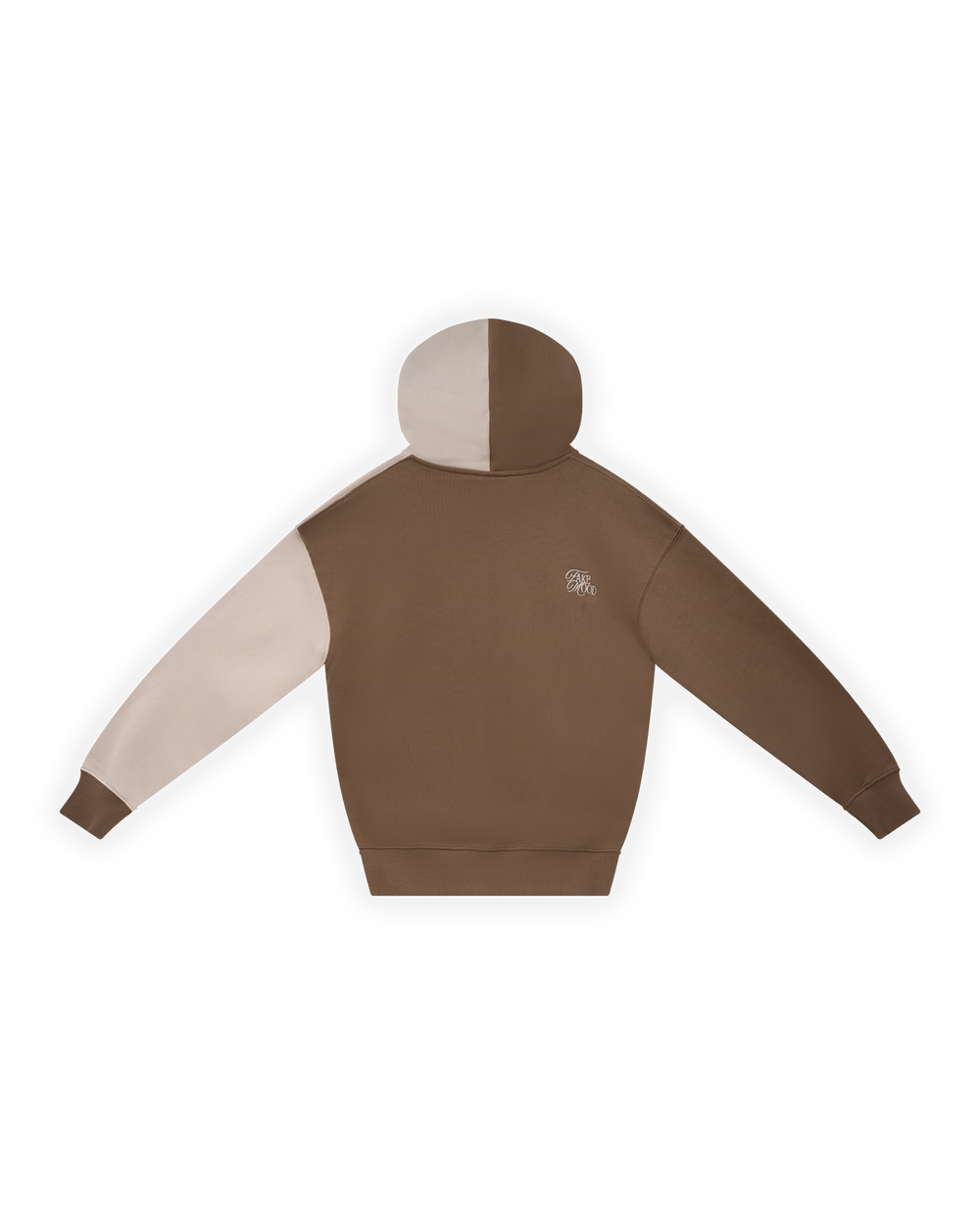 ERKEK OVERSIZE ASİMETRİK KESİM NAKIŞLI ZIP HOODIE - BEJ / KAHVERENGİ
