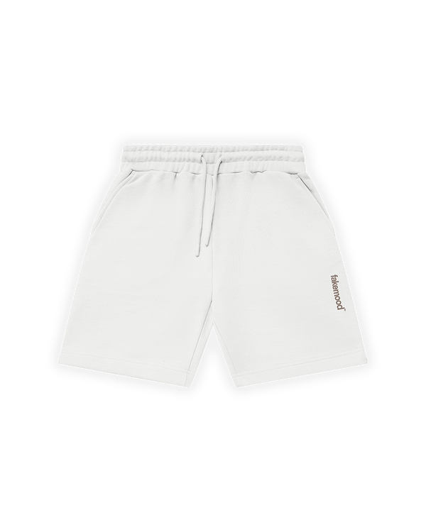 UNISEX RELAXED FIT BASIC FAKEMOOD BASKILI ŞORT - ANTİK BEYAZ