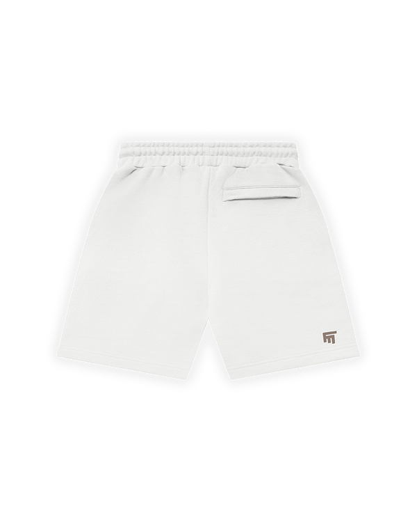 UNISEX RELAXED FIT BASIC FAKEMOOD BASKILI ŞORT - ANTİK BEYAZ