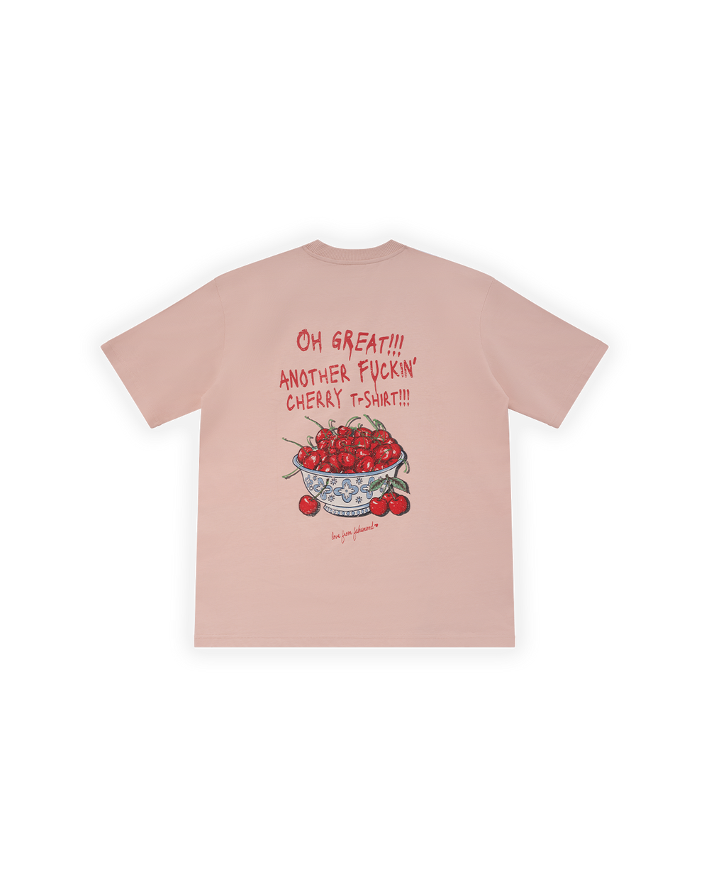 UNISEX OVERSIZE KİRAZ BASKILI TİŞÖRT - PEMBE