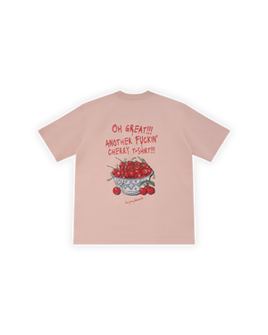 UNISEX OVERSIZE KİRAZ BASKILI TİŞÖRT - PEMBE