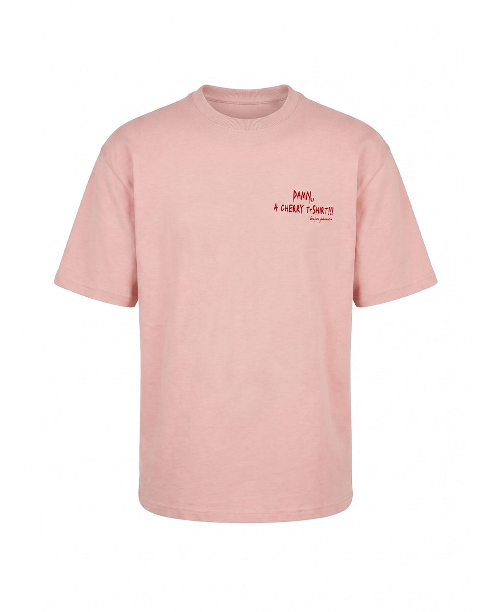 UNISEX OVERSIZE KİRAZ BASKILI TİŞÖRT - PEMBE