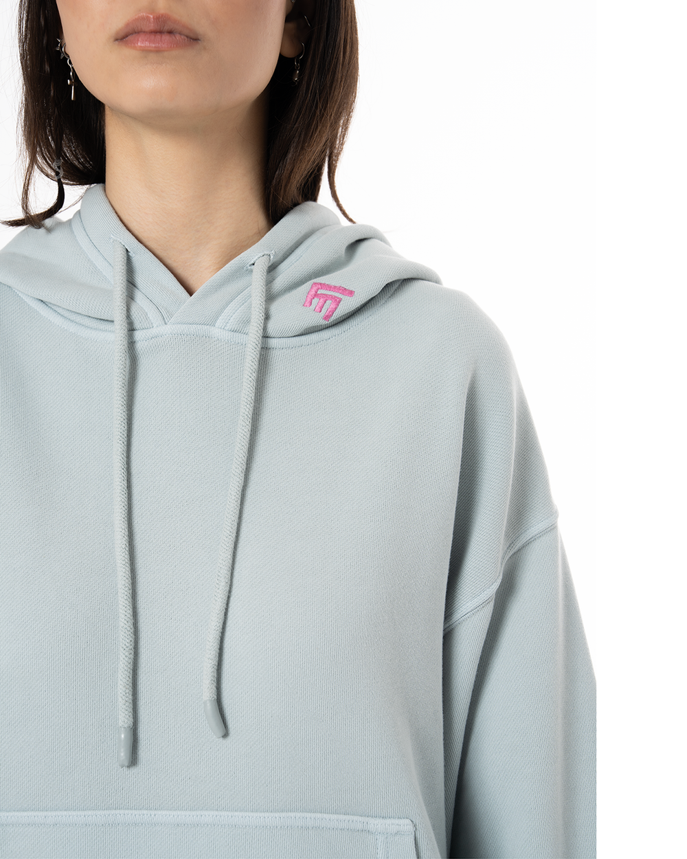 KADIN OVERSIZE FM ICON NAKIŞLI HOODIE - MAVİ