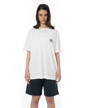 KADIN OVERSIZE FAKEMOOD NAKIŞLI TİŞÖRT - BEYAZ