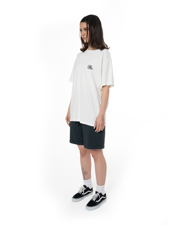 KADIN OVERSIZE FAKEMOOD NAKIŞLI TİŞÖRT - BEYAZ