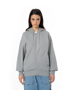 UNISEX ASYMMETRIC ZIP FULL ZIP SWEATSHIRT - GRAY