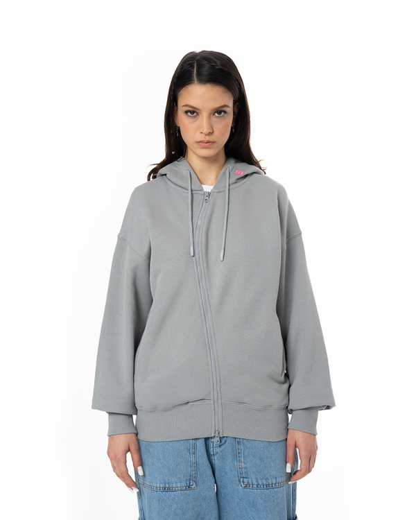 UNISEX ASYMMETRIC ZIP FULL ZIP SWEATSHIRT - GRAY