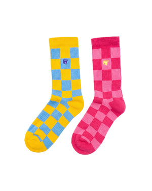 FM CHECKERS CREW SOCKS - PINKY/BLUISH