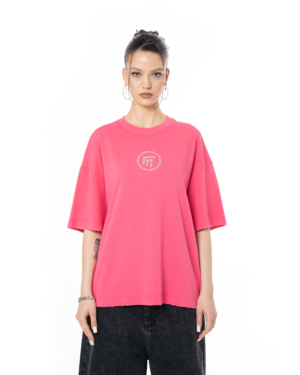 KADIN OVERSIZE FM ICON YIPRATMALI TİŞÖRT - PEMBE