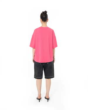 UNISEX RHINESTONE LOGO DISTRESSED T-SHIRT - PINK