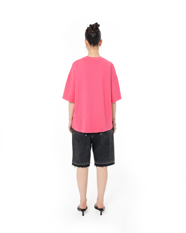 UNISEX RHINESTONE LOGO DISTRESSED T-SHIRT - PINK