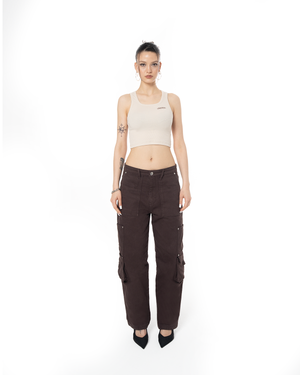 GARMENT DYE SIGNATURE CROP TANK TOP - LATTE