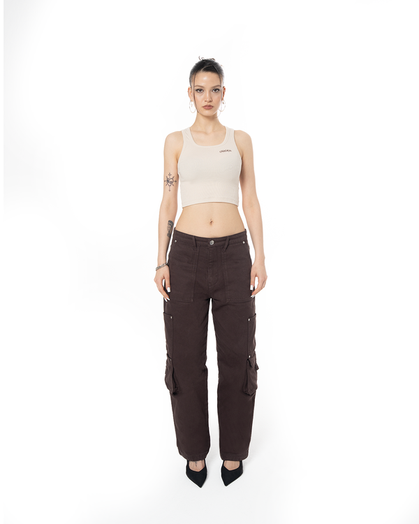 GARMENT DYE SIGNATURE CROP TANK TOP - LATTE