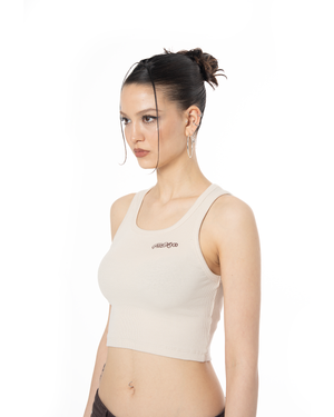 GARMENT DYE SIGNATURE CROP TANK TOP - LATTE