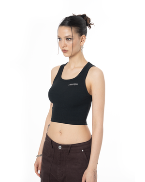 GARMENT DYE SIGNATURE CROP TANK TOP - BLACK