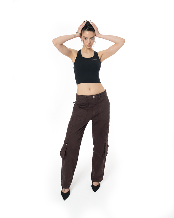 GARMENT DYE SIGNATURE CROP TANK TOP - BLACK