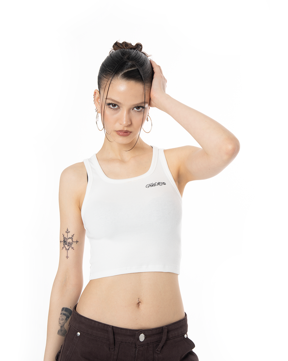 GARMENT DYE SIGNATURE CROP TANK TOP - WHITE