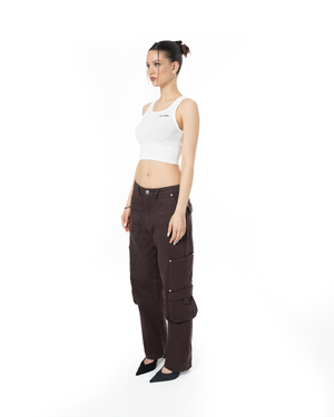GARMENT DYE SIGNATURE CROP TANK TOP - WHITE