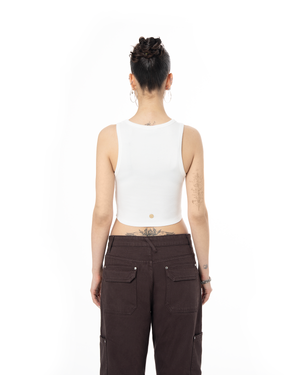 GARMENT DYE SIGNATURE CROP TANK TOP - WHITE