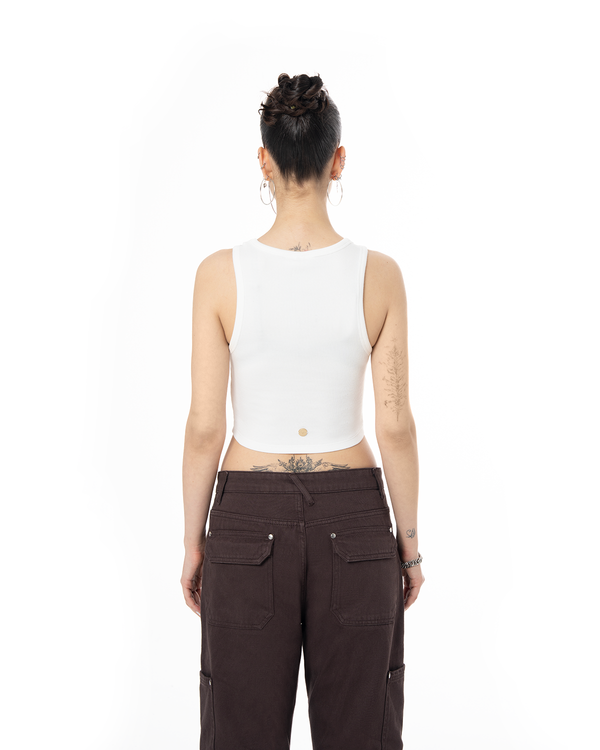 GARMENT DYE SIGNATURE CROP TANK TOP - WHITE