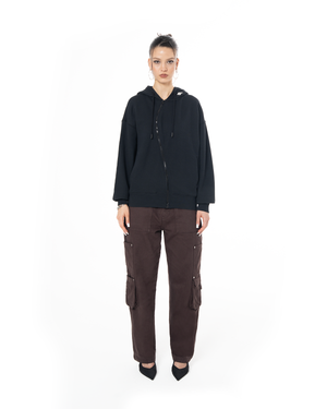 UNISEX ASYMMETRIC ZIP FULL ZIP SWEATSHIRT - BLACK