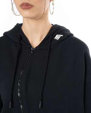 UNISEX ASYMMETRIC ZIP FULL ZIP SWEATSHIRT - BLACK