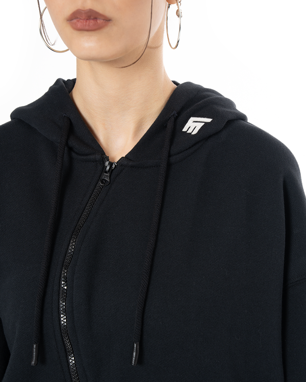 UNISEX ASYMMETRIC ZIP FULL ZIP SWEATSHIRT - BLACK