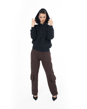UNISEX ASYMMETRIC ZIP FULL ZIP SWEATSHIRT - BLACK