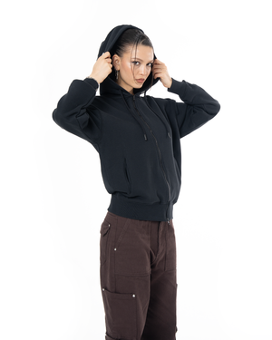 UNISEX ASYMMETRIC ZIP FULL ZIP SWEATSHIRT - BLACK