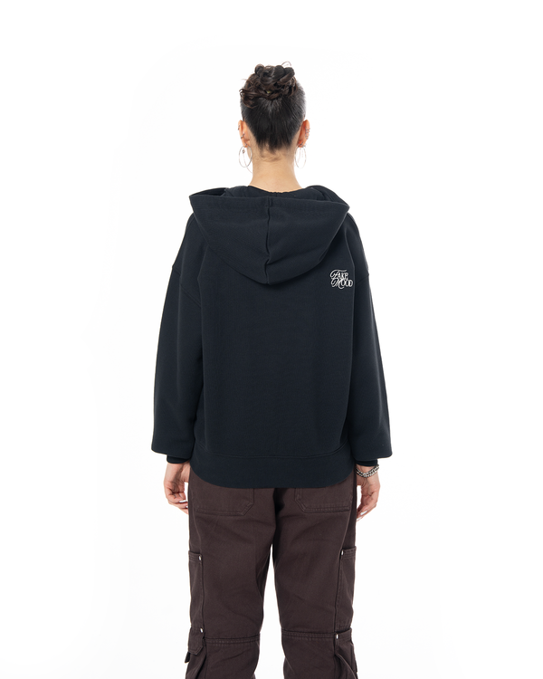 UNISEX ASYMMETRIC ZIP FULL ZIP SWEATSHIRT - BLACK