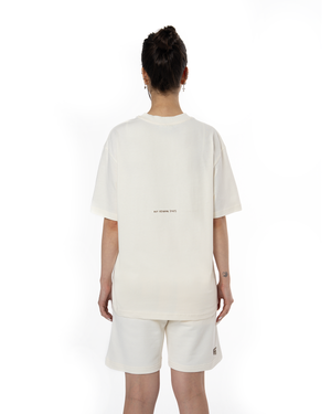 KADIN OVERSIZE BASIC BASKILI TİŞÖRT - EKRU