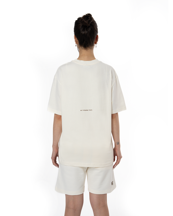 KADIN OVERSIZE BASIC BASKILI TİŞÖRT - EKRU