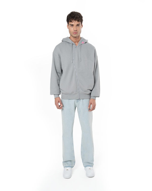 UNISEX ASYMMETRIC ZIP FULL ZIP SWEATSHIRT - GRAY
