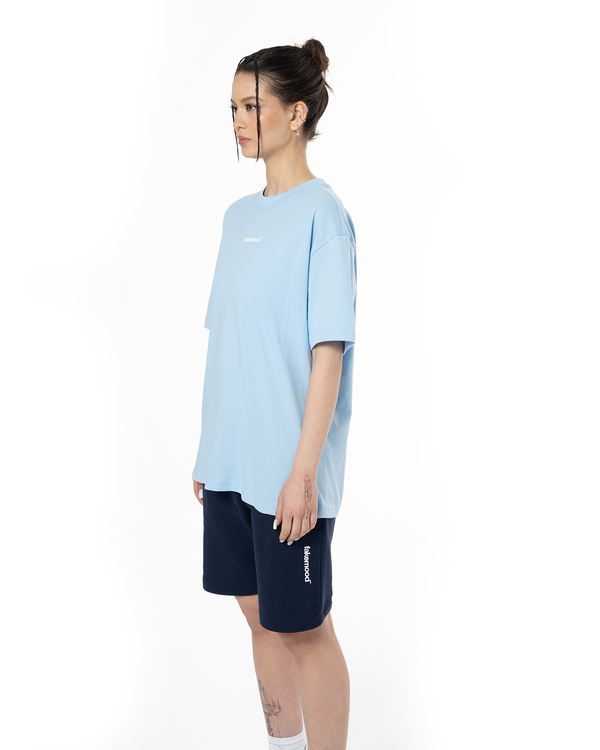 KADIN OVERSIZE BASIC BASKILI TİŞÖRT - AÇIK MAVİ
