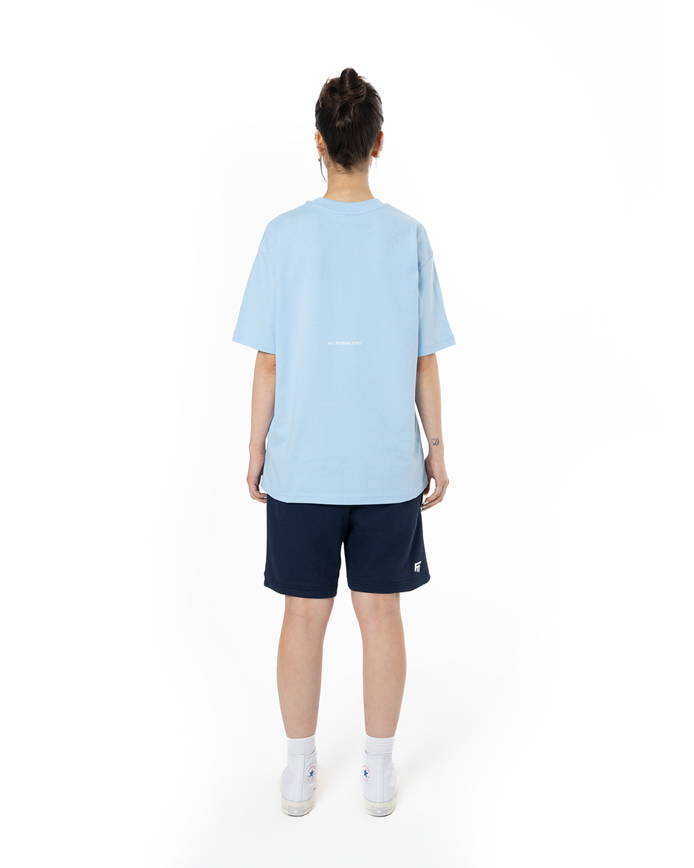 KADIN OVERSIZE BASIC BASKILI TİŞÖRT - AÇIK MAVİ