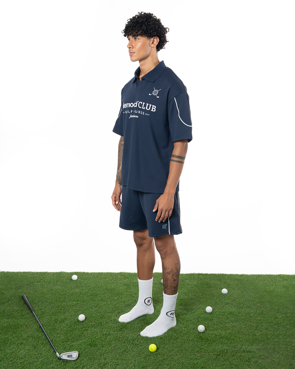 COLLARED GOLF CLUB JERSEY TOP - NAVY